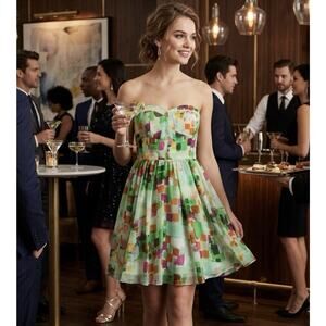 Guess Los Angeles XS Dress Womens Green Geometric Babydoll Fairy Boho Y2K